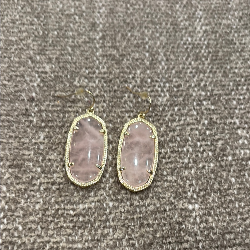 Kendra Scott Pink and Gold Stud Earrings with Quartz-Like Stones